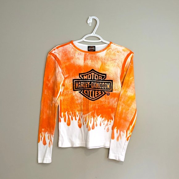 Harley-Davidson Tops - Harley Davidson Long Sleeve Orange Flame Tie Dye S